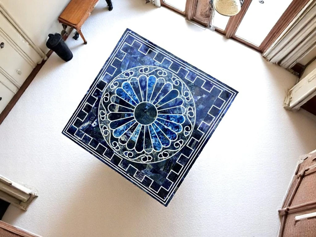 Square Lapis Lazuli Stone Side Table | USA Free Shipping Available
